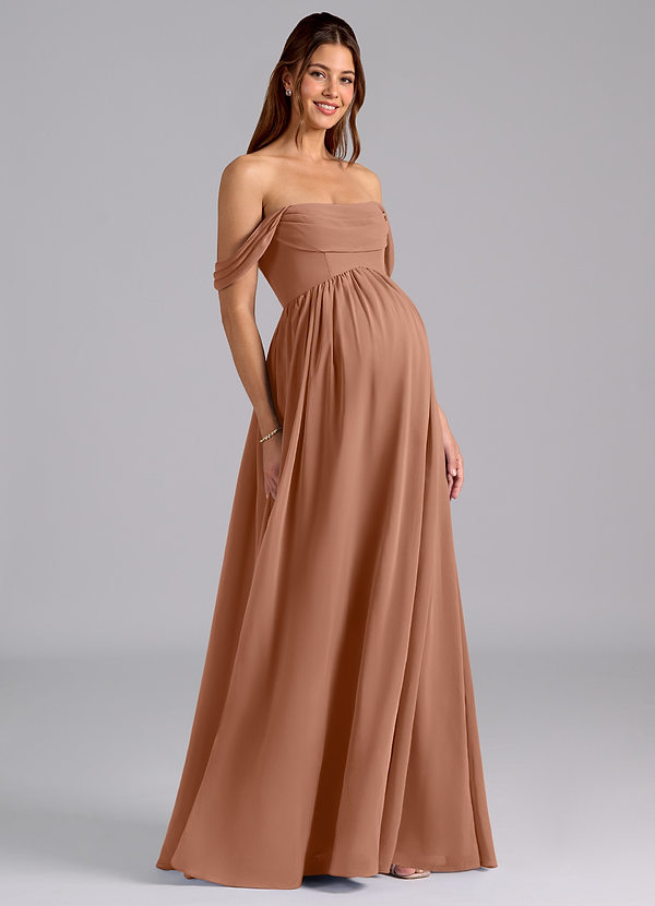 Azazie Saige Maternity Bridesmaid Dresses A-Line Pleated Chiffon Floor-Length Dress image1