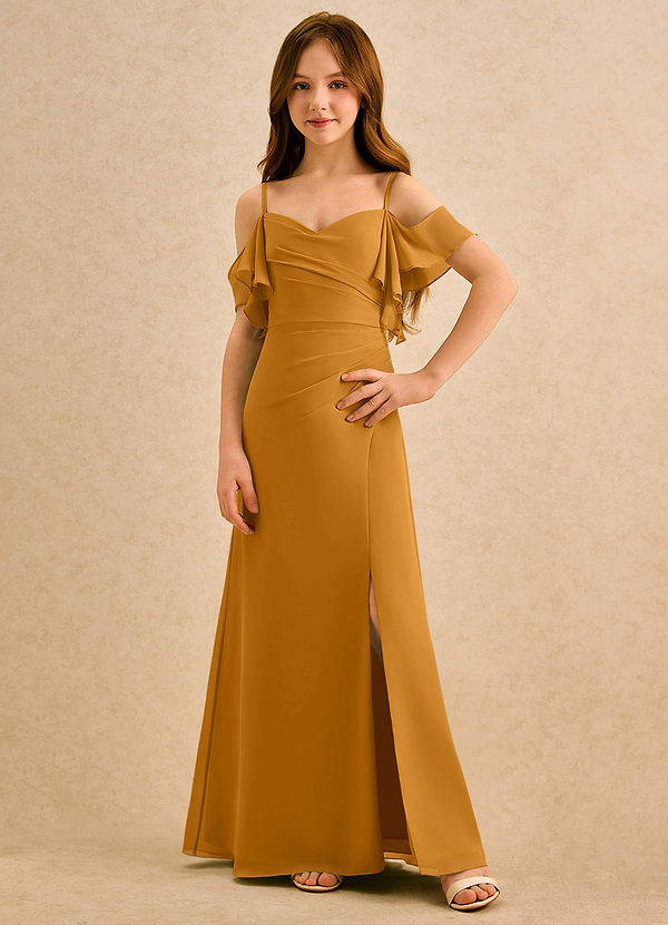 Azazie Pippy Girls Formal Sukienki dla dziewczynek sypiących kwiaty Linia A Dekolt w kształcie serca Szyfon Długość podłogi Sukienka image1