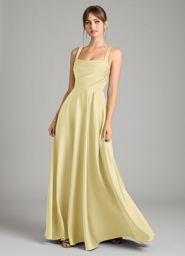 Azazie Shaude Bridesmaid Dresses Lemon Sorbet A-Line Pleated Stretch Satin Dress image1