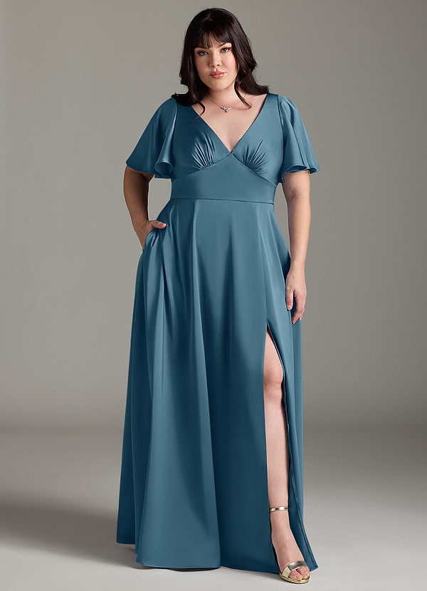 Azazie Kimber Bridesmaid Dresses Bermuda A-Line Ruched Stretch Satin Dress image1