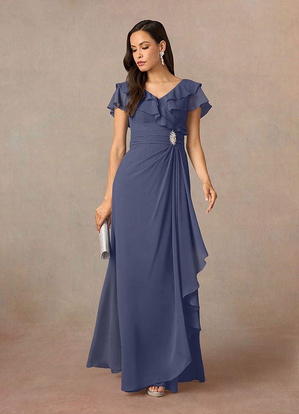 Azazie Snapdragon Mother of the Bride Dresses Stormy A-Line V-Neck Ruched Chiffon Dress image1