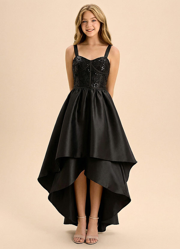 Azazie Evie Junior Formal Linia A Dekolt w kształcie serca Matowy satynowy Długość podłogi Młodsza druhna Sukienka image1