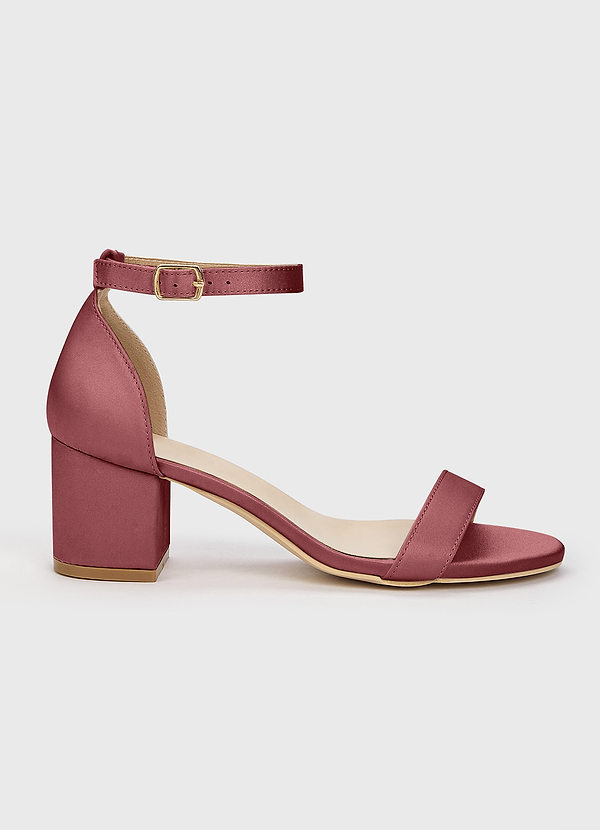 front Matching Color Matte Satin One Strap Buckle Block Heel Sandals