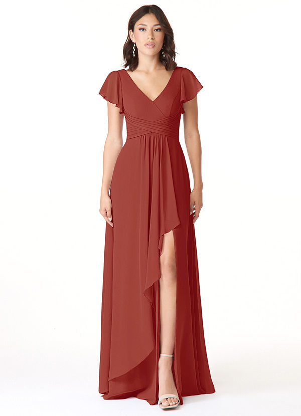 Azazie Omari Bridesmaid Dresses Terracotta A-Line Chiffon Dress image1
