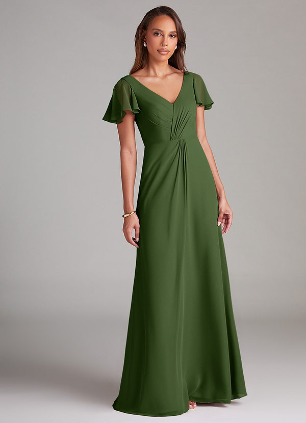 Azazie Soren Bridesmaid Dresses Olive A-Line Ruched Chiffon Dress image1