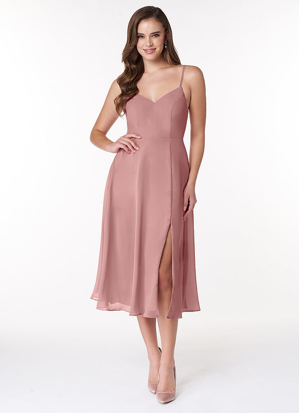 Azazie Clarissa Brautjungfernkleider A-Linie V-Hals Chiffon Kleid Altrosa image1