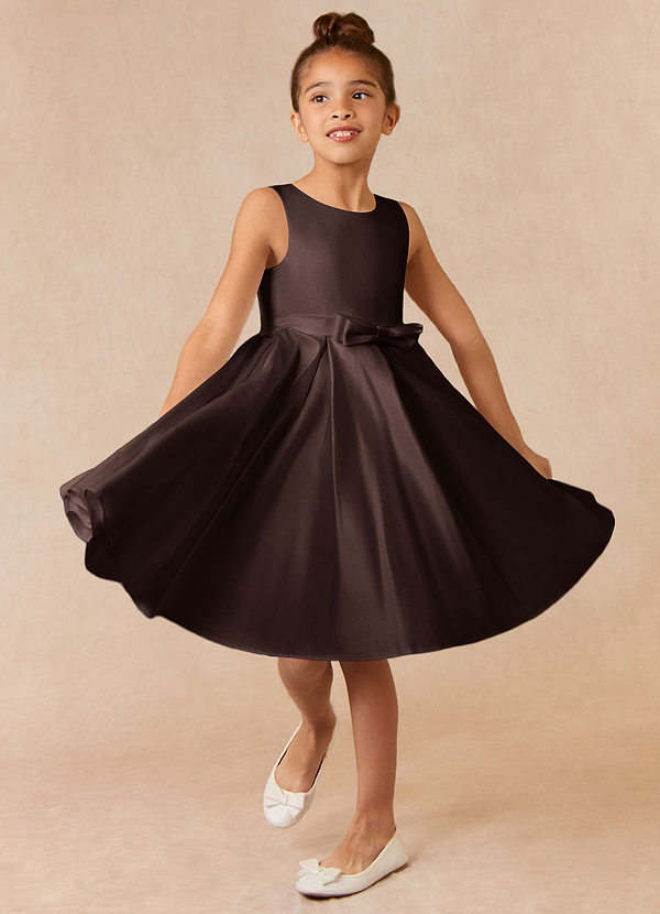 Azazie Coco Flower Girl Dresses Ganache A-Line Bow Matte Satin Dress image1