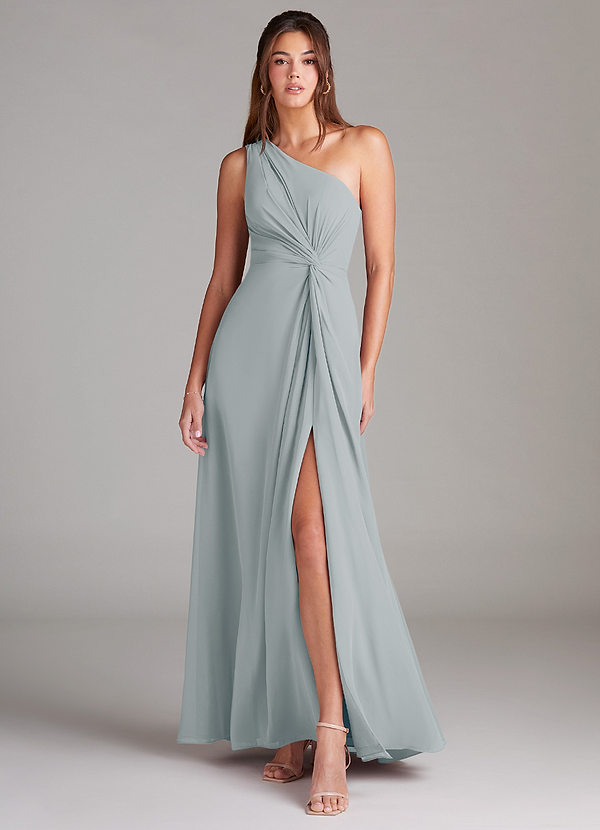 Azazie Brooke Bridesmaid Dresses Dolphin Grey A-Line One Shoulder Chiffon Dress image1