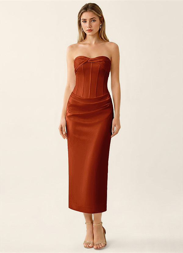 Georgina Paprika Satin Corset Mermaid Midi Dress image1