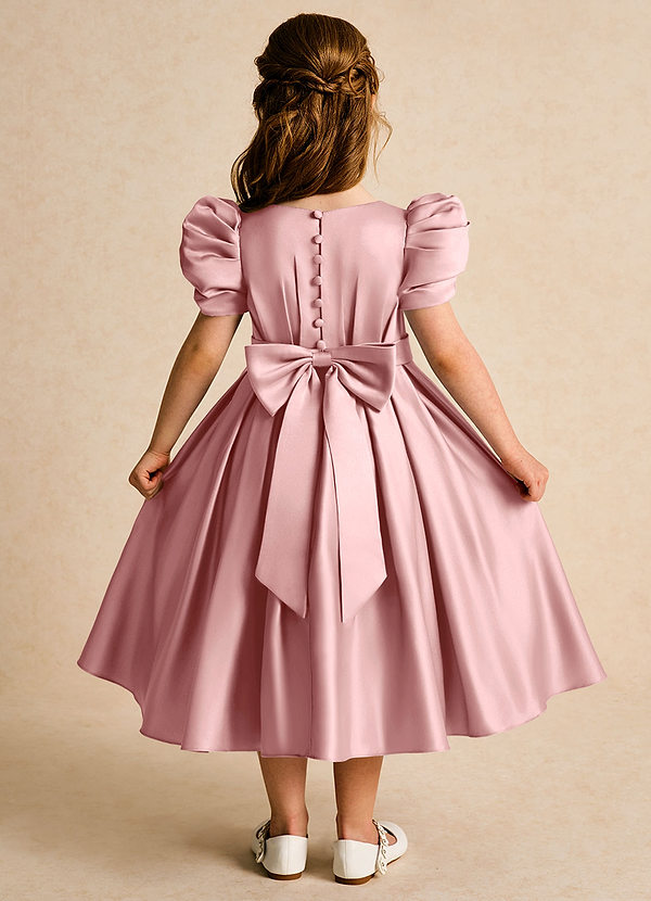 Azazie Miriam Flower Girl Dresses Dusty Rose Ball-Gown Pleated Matte Satin Dress image1