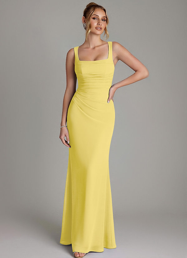 Azazie Agustina Bridesmaid Dresses Canary Mermaid Corset Chiffon Dress image1