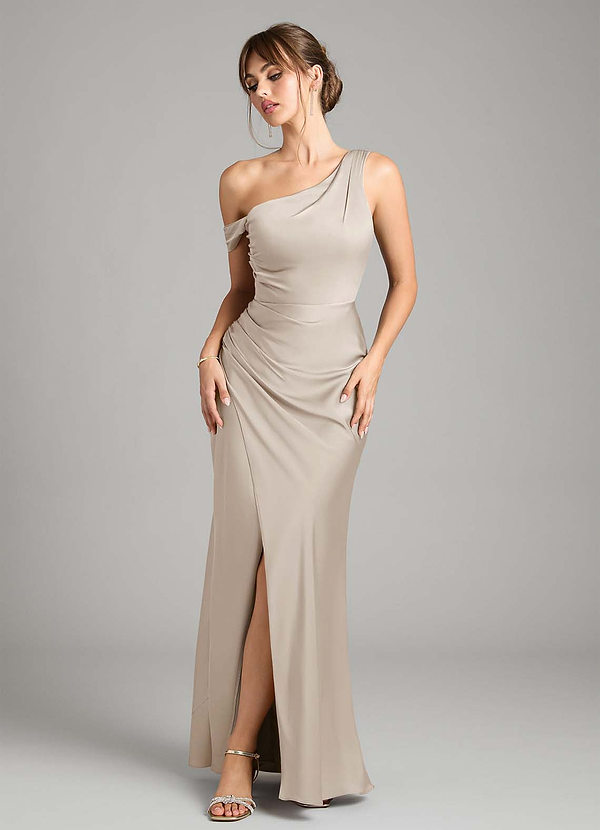 Azazie Madelyn Bridesmaid Dresses Frost Mermaid One Shoulder Stretch Satin Convertible Dress image1