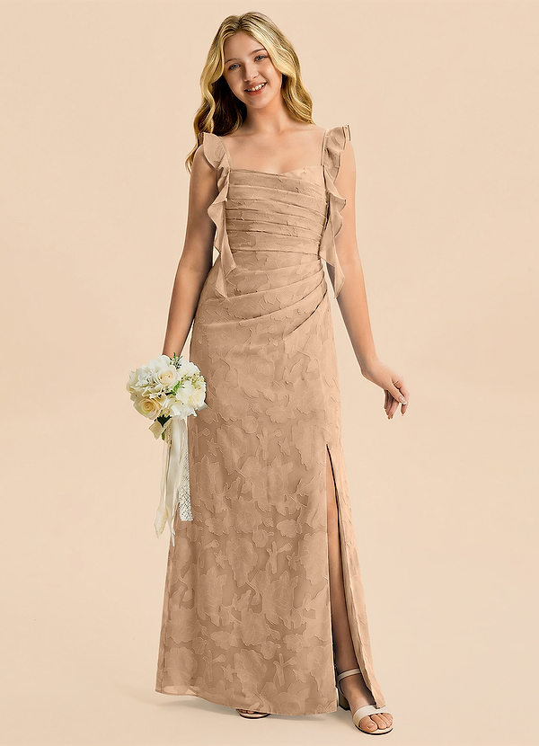 Jessamine Junior Champagne Mermaid Sweetheart Neckline Floral Burnout Dress image1