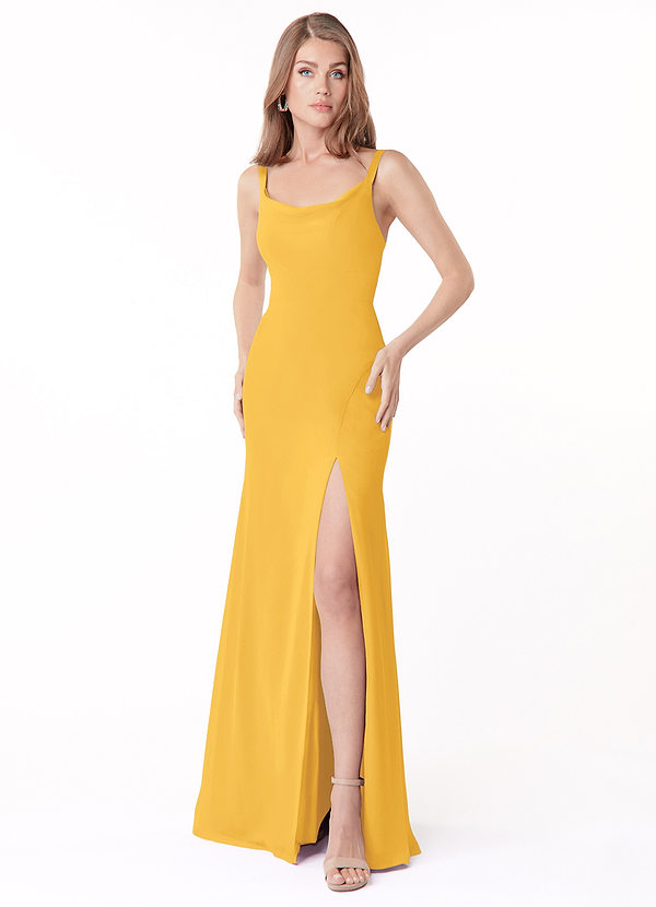 Azazie Salma Bridesmaid Dresses Sheath Side Slit Chiffon Floor-Length Dress image1