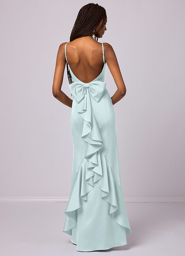 Barbie ♥ Azazie Abiti da Damigella Abito Sirena in Raso Elasticizzato Fiocco Sea Glass image1