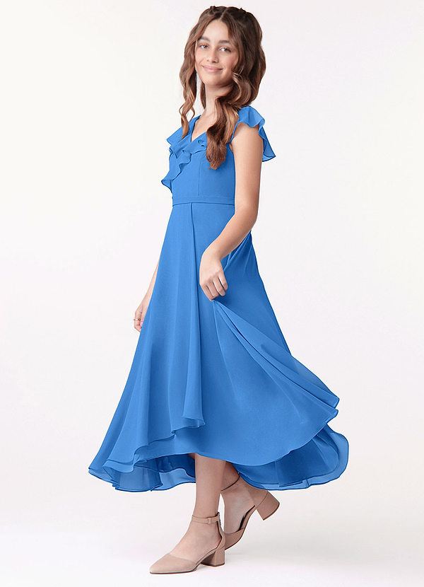 Azazie Posie Junior Blue Jay A-Line Ruched Chiffon Dress image1