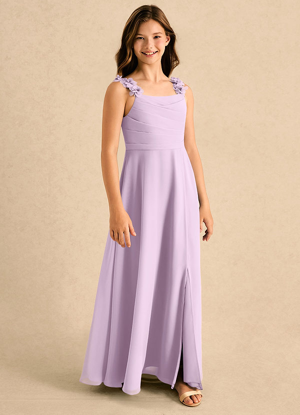 Azazie Masie Girls Formal Flower Girl Dresses Frosted Lilac A-Line Pleated Chiffon Dress image1