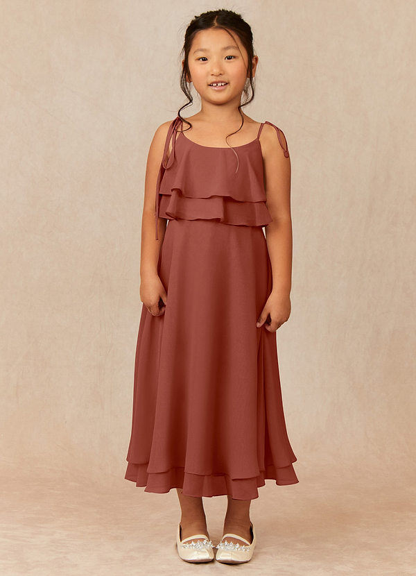 Azazie Temi Flower Girl Dresses Auburn A-Line Spaghetti Strap Chiffon Dress image1