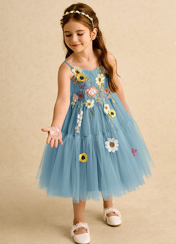 Azazie Osea Blumenkinder Kleider Ballkleid Plissee Tüll Kleid Stimmungsvolles Blau image1