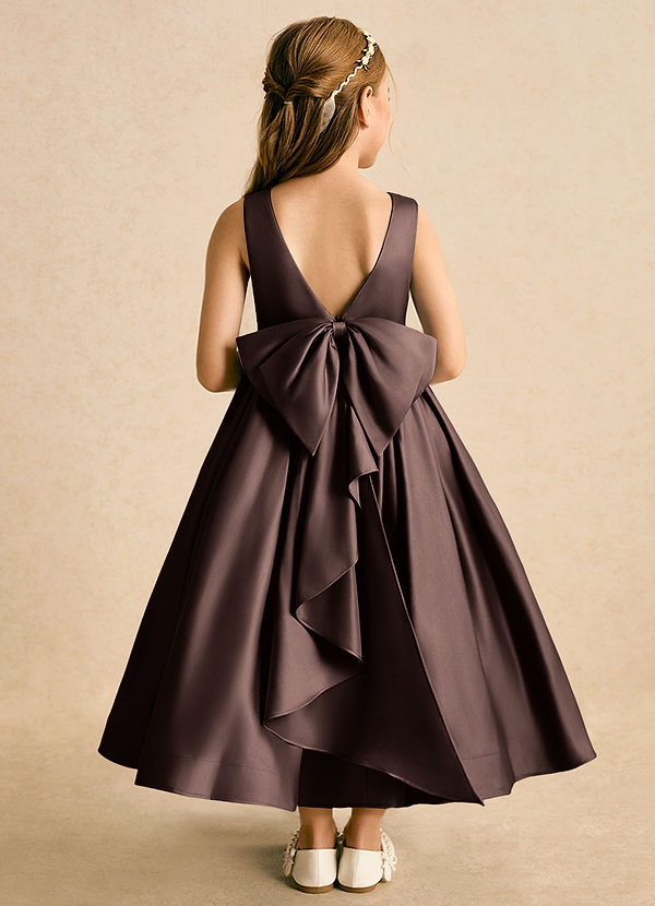 Azazie Cailee Flower Girl Dresses Ganache Ball-Gown Pleated Matte Satin Dress image1