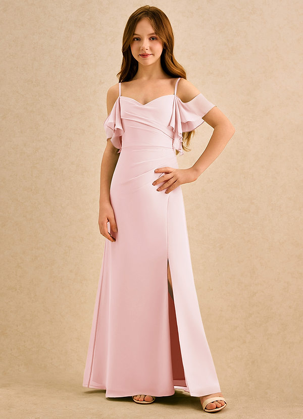 Azazie Pippy Girls Formal Sukienki dla dziewczynek sypiących kwiaty Linia A Dekolt w kształcie serca Szyfon Długość podłogi Sukienka image1