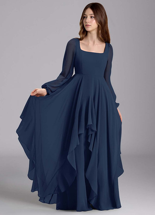 Azazie Clara Junior Robe Trapèze en Mousseline de soie Blouson Bleu Marine Foncé image1