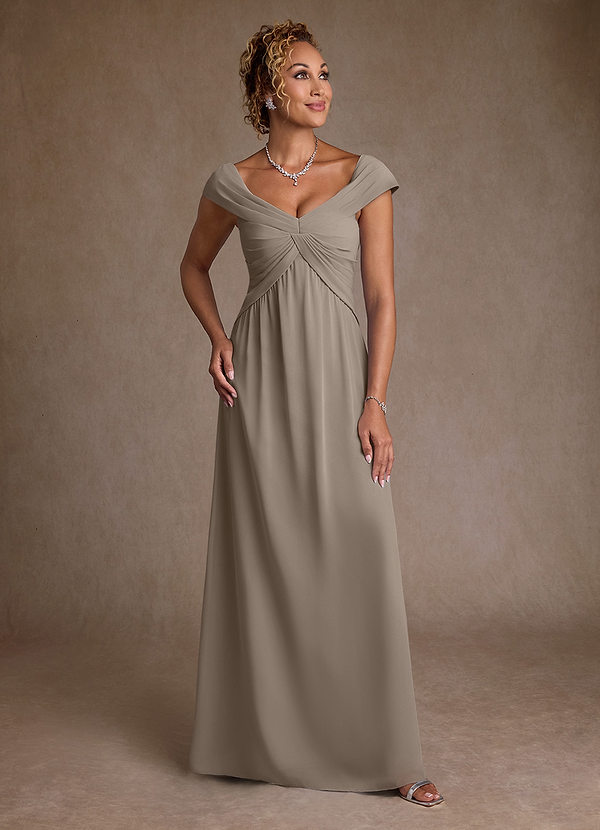 Azazie Myrtle Mother of the Brides Dresses Taupe A-Line Pleated Chiffon Dress image1