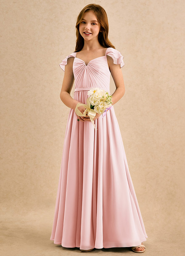 Azazie Meimei Girls Formal Vestidos de Niña de Flores Vestido de Rosa Rubor de Gasa de Corte en A con Plisado image1