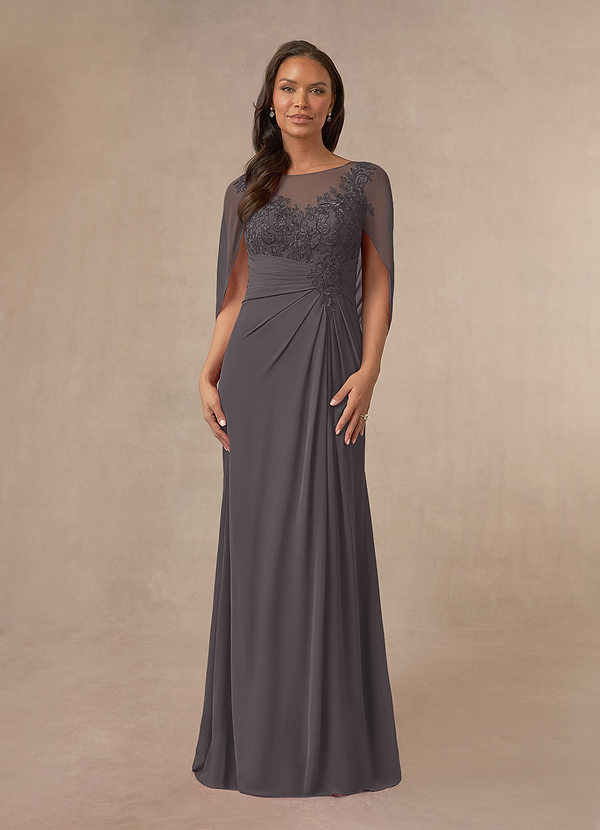 Azazie Hera Mother of the Brides Dresses Steel Grey A-Line Lace Capelet Chiffon Dress image1