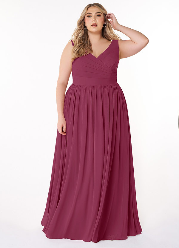 Azazie Keyla Bridesmaid Dresses Mulberry A-Line V-Neck Pleated Chiffon Dress image1