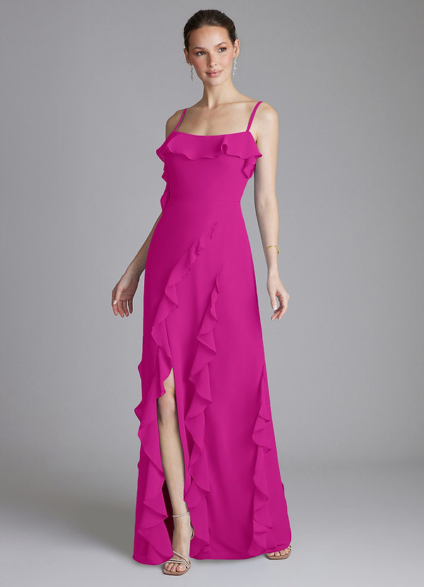 Azazie Malia Bridesmaid Dresses Fuchsia Sheath Ruched Chiffon Dress image1