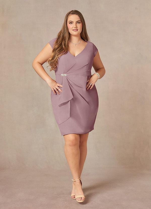 Azazie Nola Mother of the Brides Dresses Dusty Rose Sheath V-Neck Pleated Chiffon Dress image1
