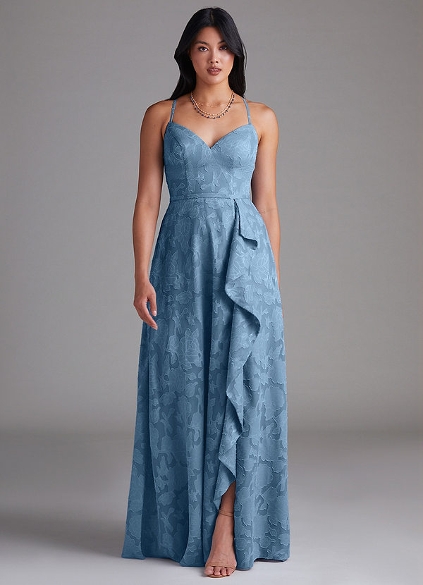 Azazie Naeem Brautjungfernkleider A-Linie Herzausschnitt Blumen-Burnout Kleid Stahlblau image1