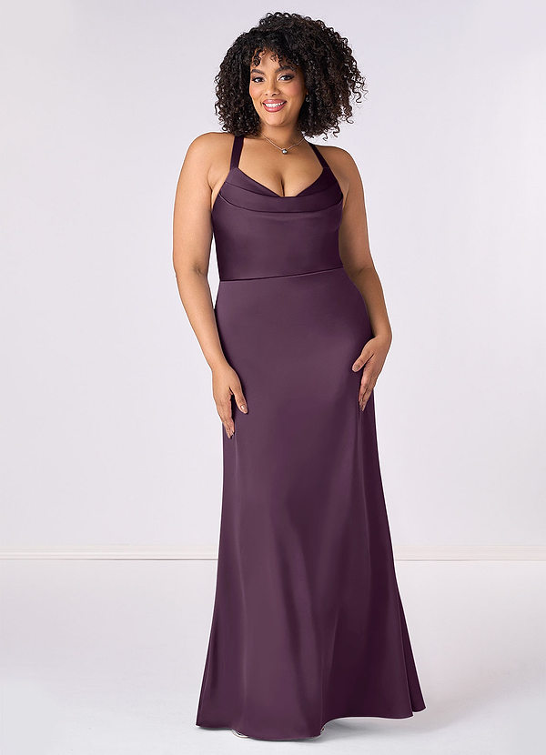 Barbie ♥ Azazie Bridesmaid Dresses Plum Mermaid Pleated Stretch Satin Dress image1