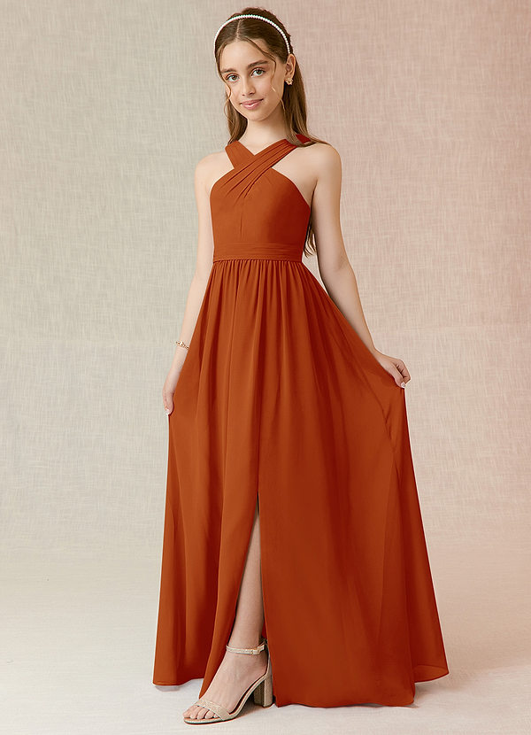 Azazie Jiya Junior Paprika A-Line Pleated Chiffon Dress image1