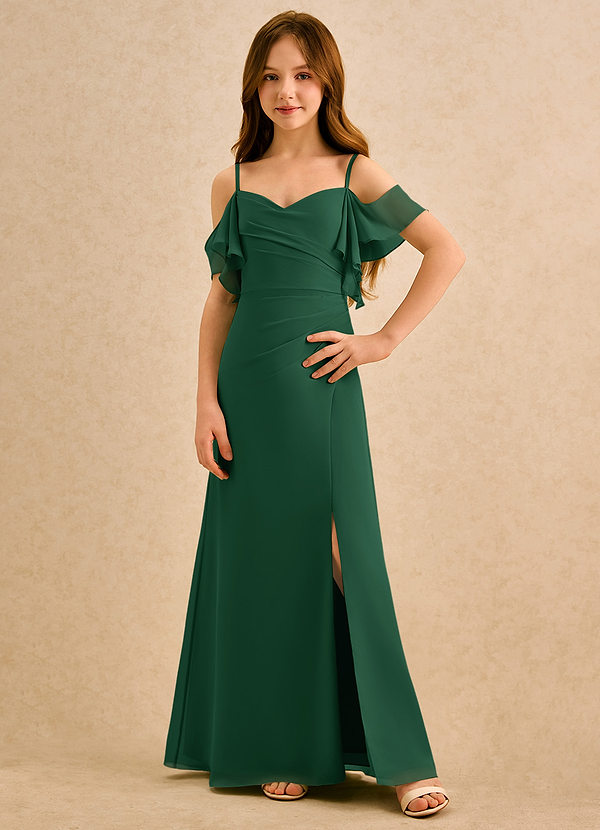 Azazie Pippy Girls Formal Sukienki dla dziewczynek sypiących kwiaty Linia A Dekolt w kształcie serca Szyfon Długość podłogi Sukienka image1