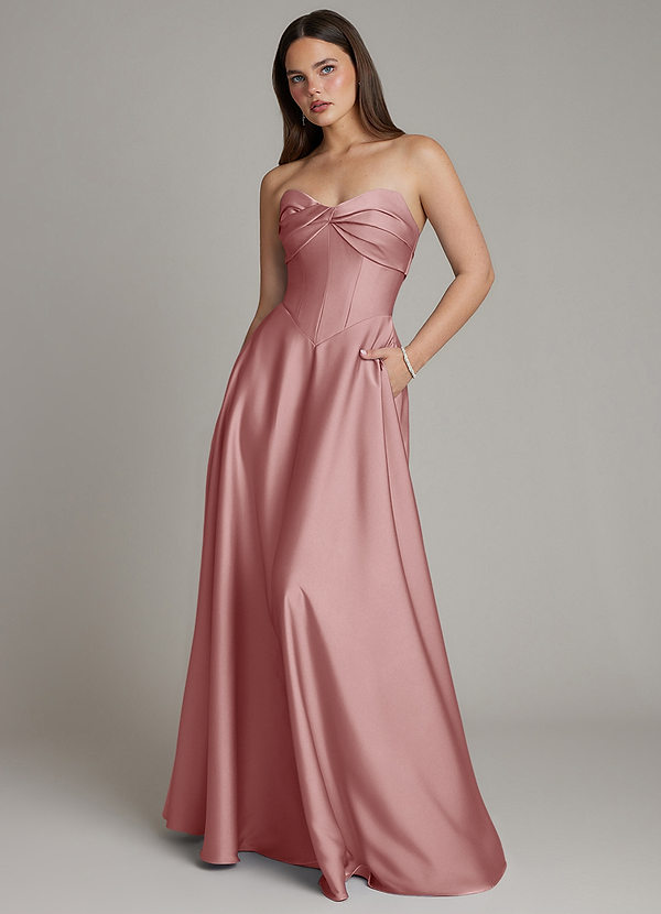 Azazie Meleena Bridesmaid Dresses Dusty Rose A-Line Strapless Stretch Satin Dress image1