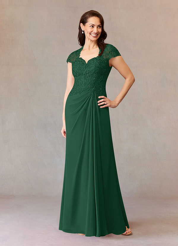 Azazie Junie Mother of the Brides Dresses Dark Green A-Line Lace Chiffon Dress image1