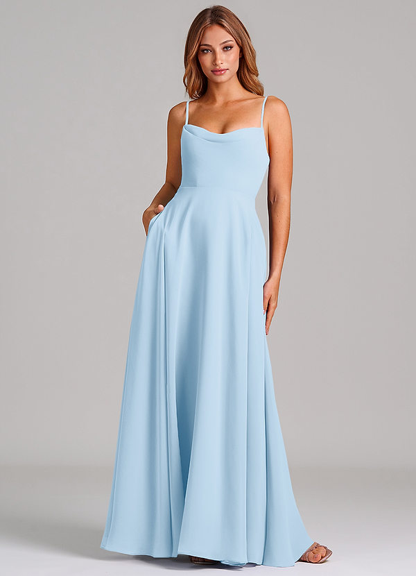 Azazie Elle Robes Demoiselle d'honneur Robe Trapèze en Mousseline de soie Plissée Bleu Ciel image1