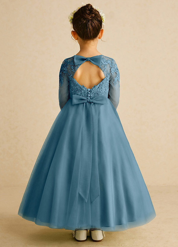 Azazie Precious Blumenkinder Kleider A-Linie Spitze Tüll Kleid Bermudablau image1