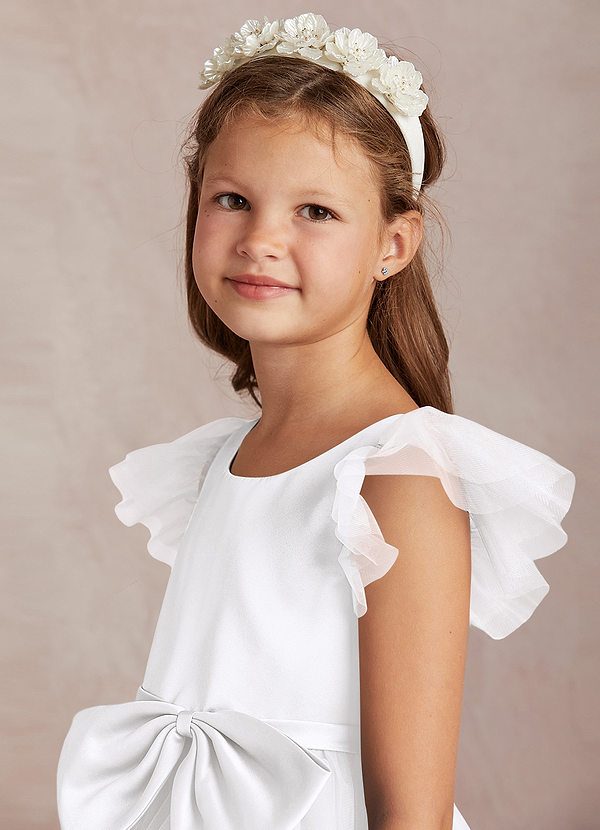 Azazie Midna Flower Girl Dresses White A-Line with Sleeves Tulle Dress image1