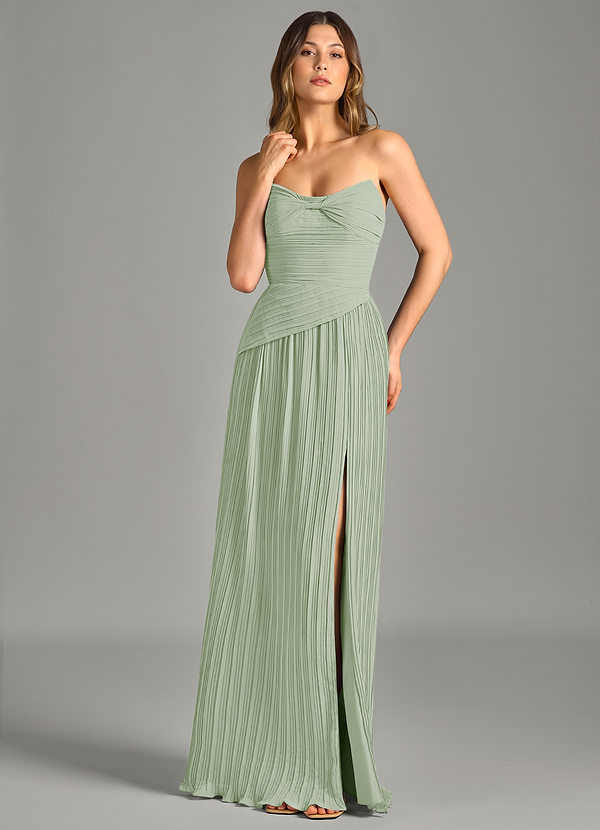 Azazie Becka Bridesmaid Dresses Dusty Sage A-Line Strapless Chiffon Dress image1