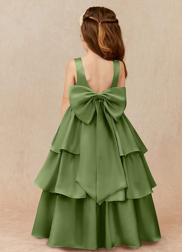 Azazie Margie Flower Girl Dresses Juniper A-Line Bow Stretch Satin Dress image1