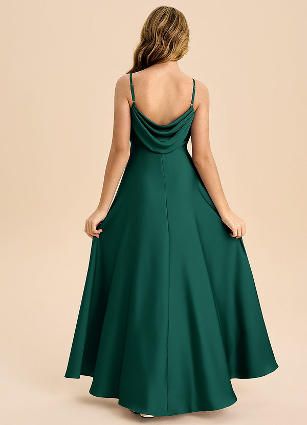 Azazie Bug Junior Emerald A-Line Pleated Stretch Satin Dress image1