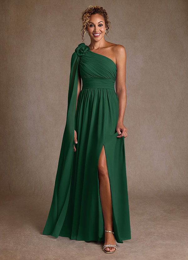Azazie Lancaster Mother of the Brides Dresses Dark Green A-Line One Shoulder Chiffon Dress image1