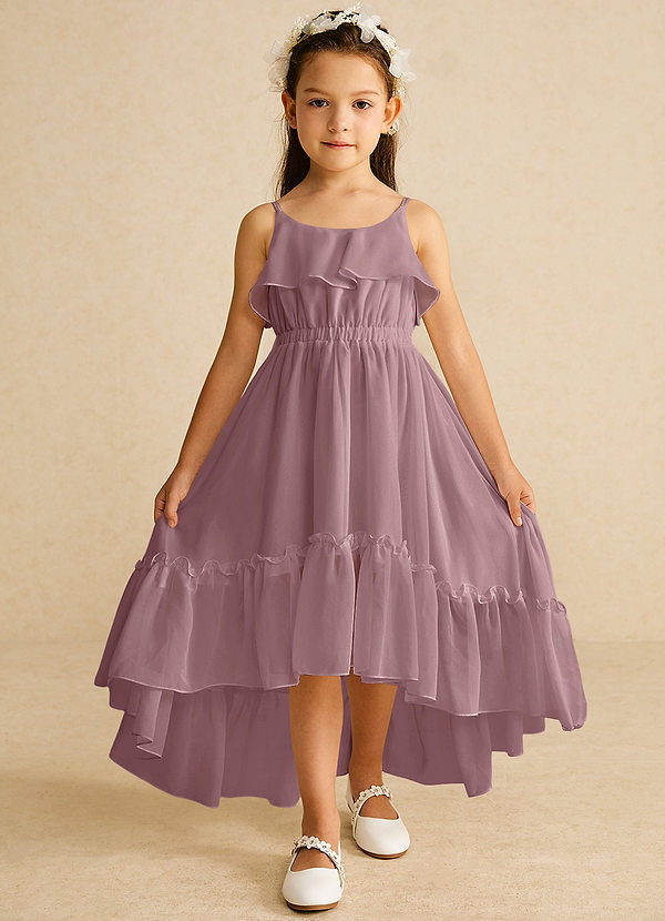 Azazie Karmen Flower Girl Dresses Dusty Rose A-Line Ruched Chiffon Dress image1
