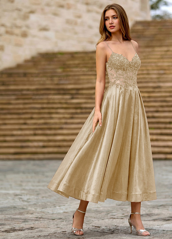 Cemtine Champagne Lace Sequin Embroidery Satin Wedding Guest image1