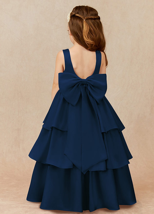 A-Line Satin Pleated Flower Girl Dress Dark Navy