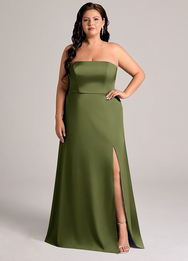 Azazie Wren Bridesmaid Dresses Olive A-Line Strapless Stretch Satin Convertible Dress image1