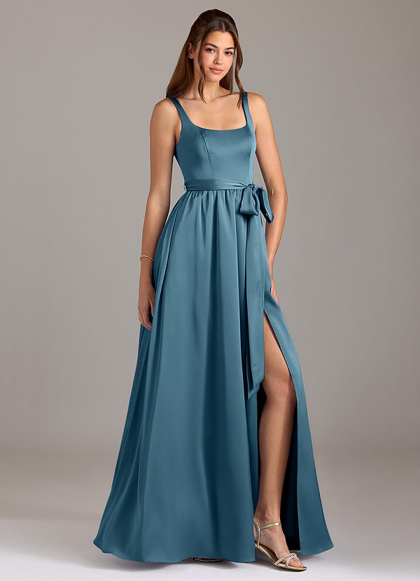 Azazie Elliott Bridesmaid Dresses Bermuda A-Line with Pockets Stretch Satin Dress image1